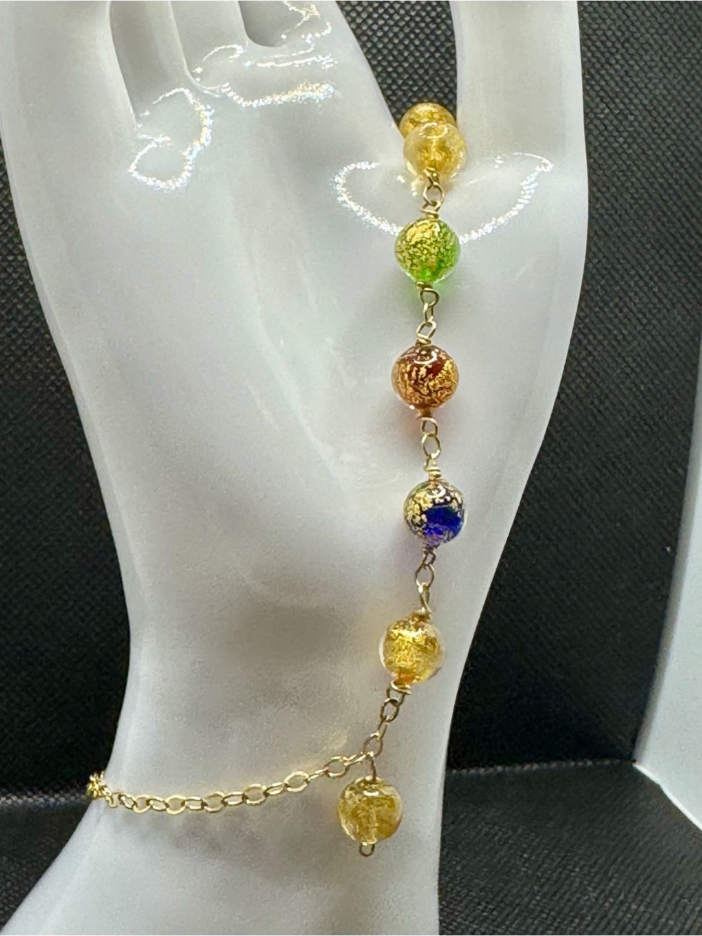Y2K era Multicolor Murano Glass Bead Gold Necklace